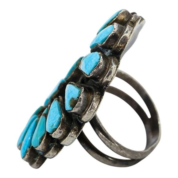 Vintage Native American Bold Ring Size 6.5 Sterling Zuni Petit Point Turquoise - Picture 3 of 7